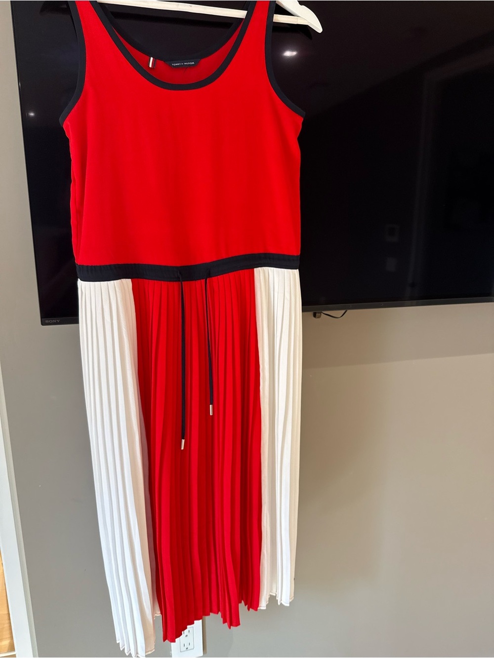 Tommy Hilfiger Red, White & Black Pleated Tank Dress